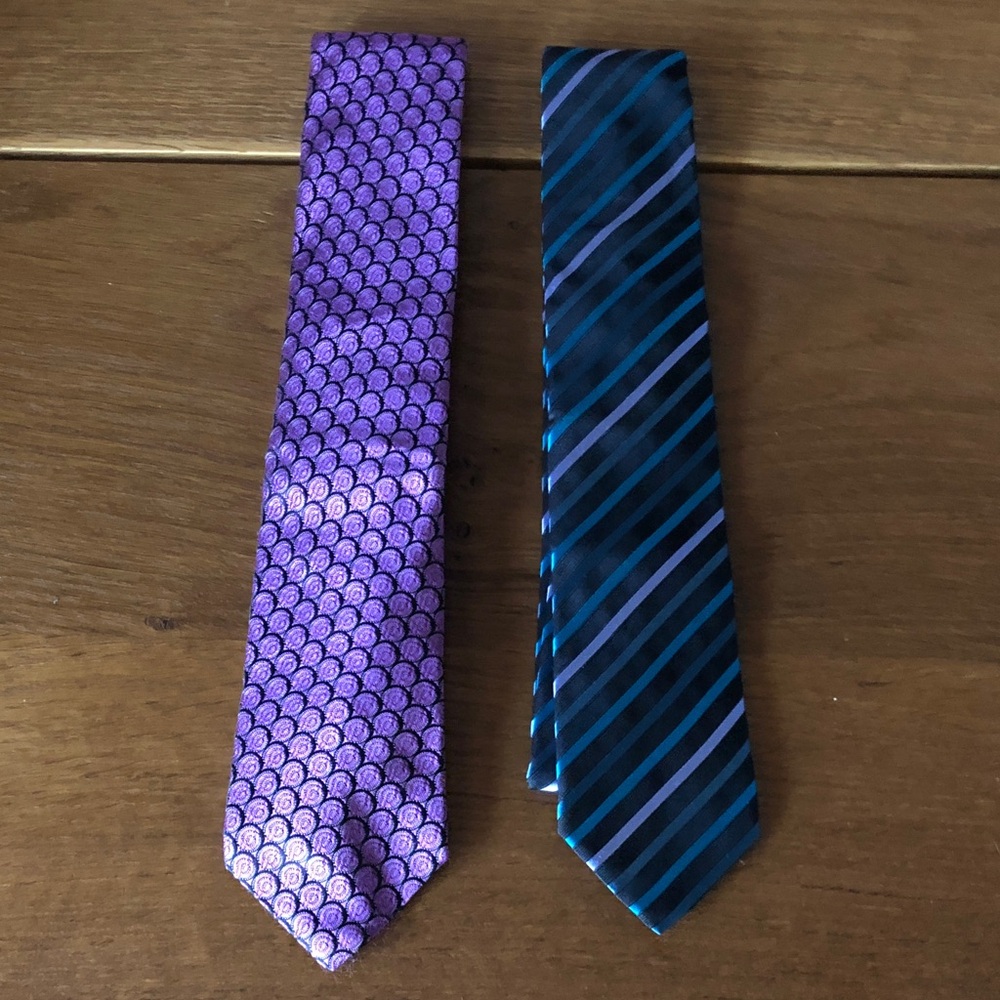 Ted Baker 2 ties : Purple & black lilac green blue Tie with Patterned Circles